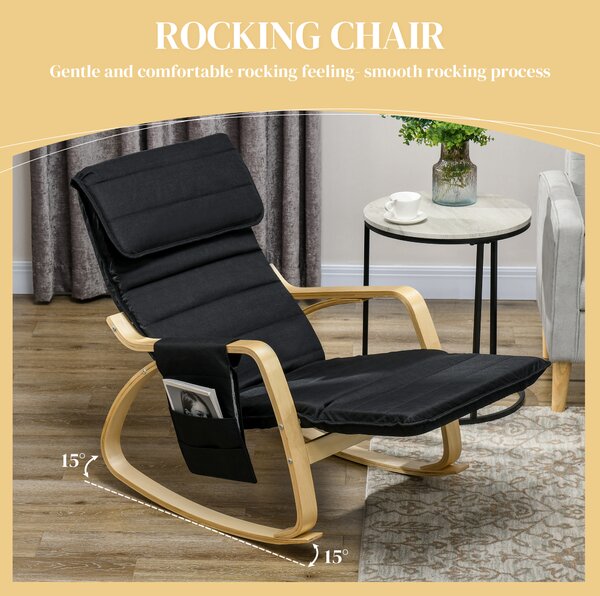HOMCOM Rocking Lounge Chair Recliner Relaxation Lounging Relaxing Seat with Adjustable Footrest, Side Pocket and Pillow, Black Aosom UK