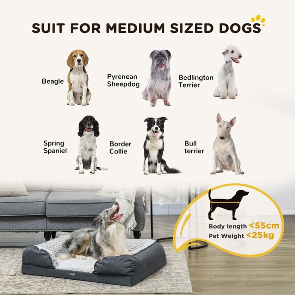 PawHut Calming Dog Bed Pet Mattress w/ Removable Cover, Anti-Slip Bottom, for Medium Dogs, 90L x 69W x 21Hcm - Charcoal Grey Aosom UK