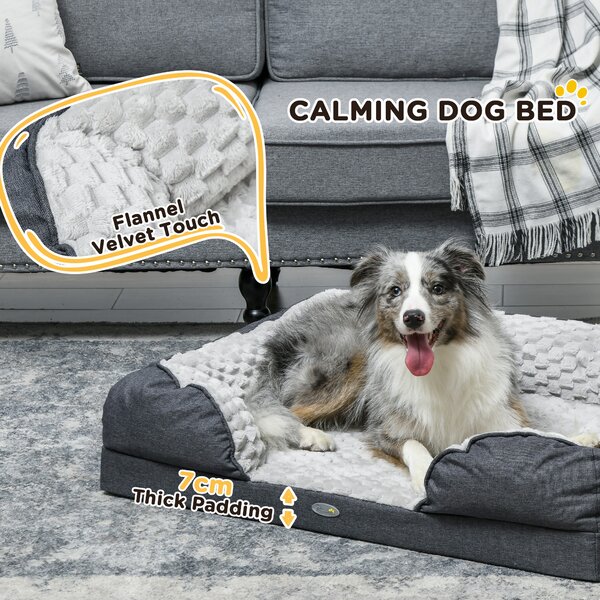 PawHut Calming Dog Bed Pet Mattress w/ Removable Cover, Anti-Slip Bottom, for Medium Dogs, 90L x 69W x 21Hcm - Charcoal Grey Aosom UK