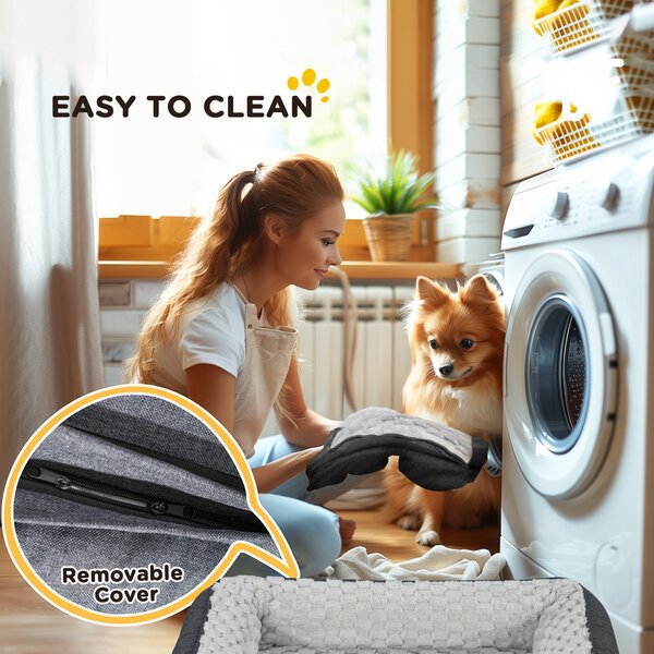 PawHut Calming Dog Bed Pet Mattress w/ Removable Cover, Anti-Slip Bottom, for Medium Dogs, 90L x 69W x 21Hcm - Charcoal Grey Aosom UK
