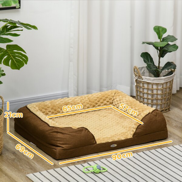 PawHut Calming Dog Bed Pet Mattress w/ Removable Cover, Anti-Slip Bottom, for Medium Dogs, 90L x 69W x 21Hcm - Brown Aosom UK