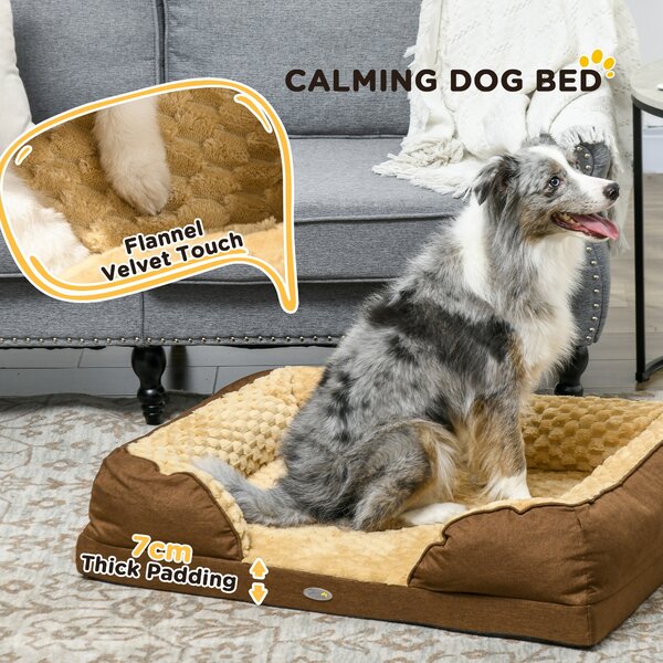 PawHut Calming Dog Bed Pet Mattress w/ Removable Cover, Anti-Slip Bottom, for Medium Dogs, 90L x 69W x 21Hcm - Brown Aosom UK