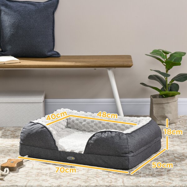 PawHut Calming Dog Bed Pet Mattress w/ Removable Cover, Anti-Slip Bottom, for Small Dogs, 70L x 50W x 18Hcm - Charcoal Grey Aosom UK