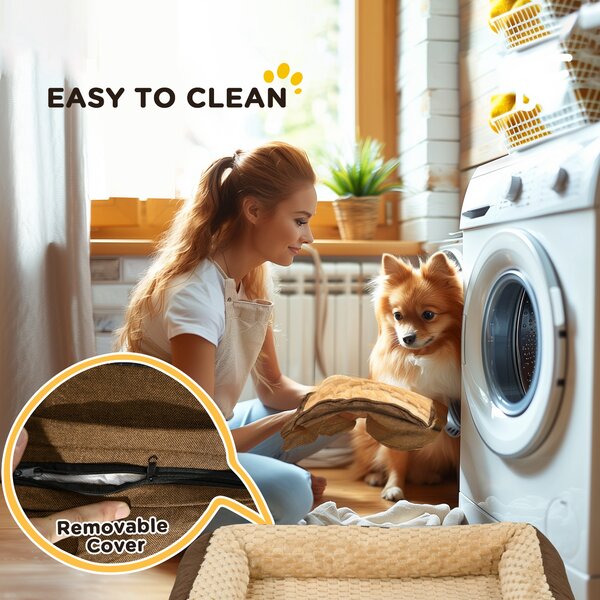 PawHut Calming Dog Bed Pet Mattress w/ Removable Cover, Anti-Slip Bottom, for Medium Dogs, 90L x 69W x 21Hcm - Brown Aosom UK