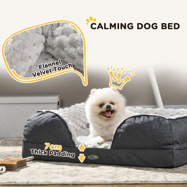 PawHut Calming Dog Bed Pet Mattress w/ Removable Cover, Anti-Slip Bottom, for Small Dogs, 70L x 50W x 18Hcm - Charcoal Grey Aosom UK