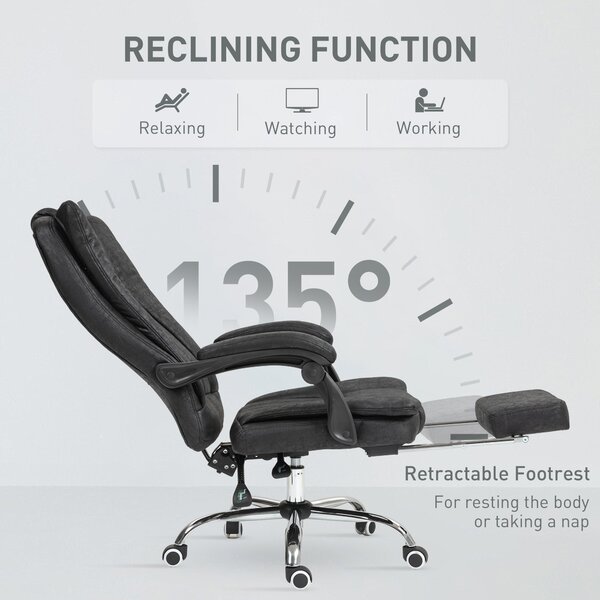 Vinsetto Home Office Chair, Executive Office Chair with Reclining Function Armrests, Footrest, Computer Desk Chair w/ Cat Scratch Resistant Fabric, Black Aosom UK