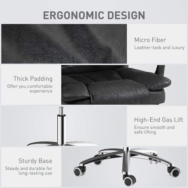 Vinsetto Home Office Chair, Executive Office Chair with Reclining Function Armrests, Footrest, Computer Desk Chair w/ Cat Scratch Resistant Fabric, Black Aosom UK