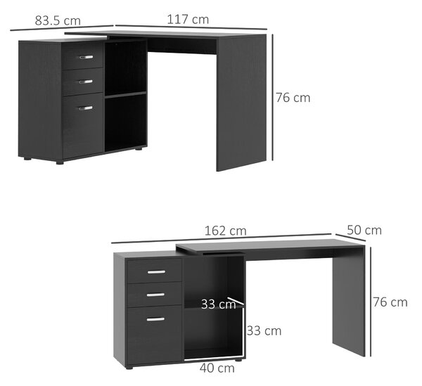 HOMCOM Computer Desk Table Workstation Home Office L Shape Drawer Shelf File Cabinet Black