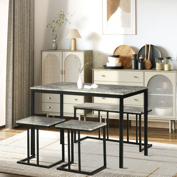 HOMCOM Table with 4 Chairs with Steel Frame, Dining Table and Chairs Set for 4 People, 4 Piece Dining Room Sets, Grey Aosom UK