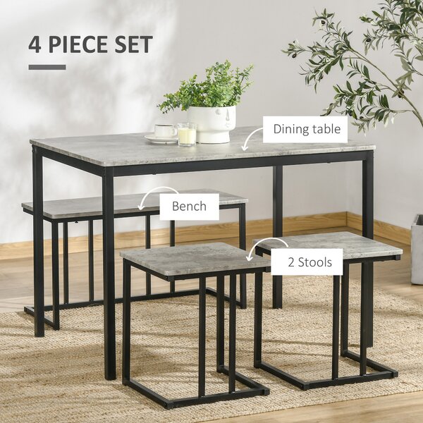 HOMCOM Table with 4 Chairs with Steel Frame, Dining Table and Chairs Set for 4 People, 4 Piece Dining Room Sets, Grey Aosom UK
