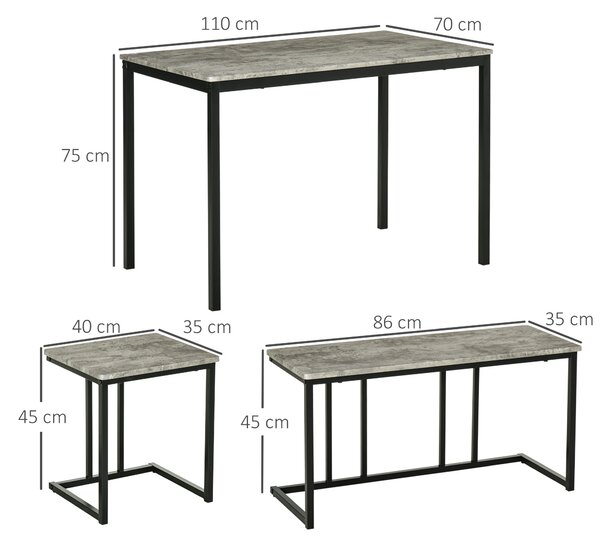 HOMCOM Table with 4 Chairs with Steel Frame, Dining Table and Chairs Set for 4 People, 4 Piece Dining Room Sets, Grey Aosom UK