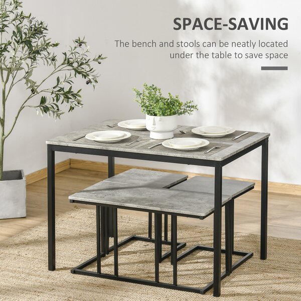 HOMCOM Table with 4 Chairs with Steel Frame, Dining Table and Chairs Set for 4 People, 4 Piece Dining Room Sets, Grey Aosom UK