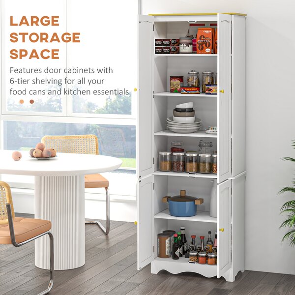 HOMCOM Freestanding 4-Door Kitchen Cupboard, Storage Cabinet Organizer with 4 Shelves,White