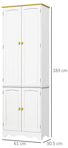 HOMCOM Freestanding 4-Door Kitchen Cupboard, Storage Cabinet Organizer with 4 Shelves,White