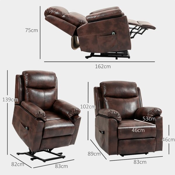 HOMCOM Riser and Recliner Chair for the Elderly, Lift Chair with Remote Control, Side Pockets, Pocket Spring, Dark Brown Aosom UK
