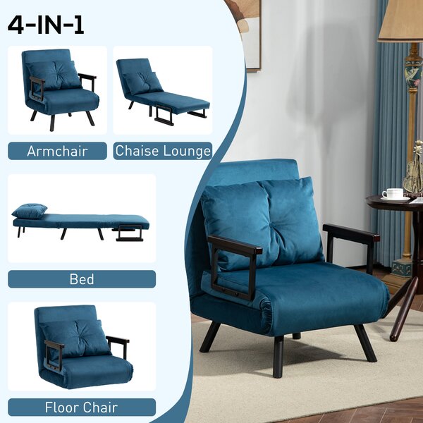 HOMCOM Click Clack Chair Bed, Convertible Single Chair Couch with 2 Cushions, for Living Room, Bedroom, Navy Blue Aosom UK