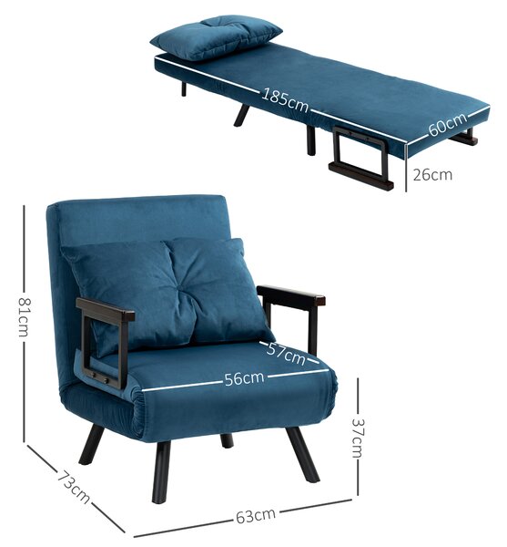 HOMCOM Click Clack Chair Bed, Convertible Single Chair Couch with 2 Cushions, for Living Room, Bedroom, Navy Blue Aosom UK