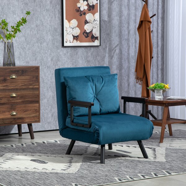 HOMCOM Click Clack Chair Bed, Convertible Single Chair Couch with 2 Cushions, for Living Room, Bedroom, Navy Blue Aosom UK