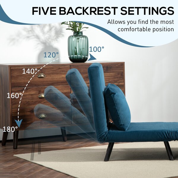 HOMCOM Click Clack Chair Bed, Convertible Single Chair Couch with 2 Cushions, for Living Room, Bedroom, Navy Blue Aosom UK
