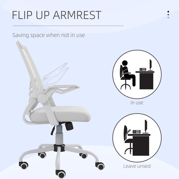 Vinsetto Mesh Office Chair, Computer Desk Chair with Flip-up Armrests, Lumbar Back Support and Swivel Wheels, Cat Scratch Resistant, White Aosom UK