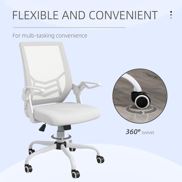 Vinsetto Mesh Office Chair, Computer Desk Chair with Flip-up Armrests, Lumbar Back Support and Swivel Wheels, Cat Scratch Resistant, White Aosom UK