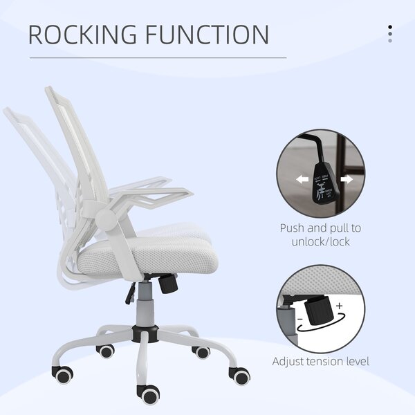 Vinsetto Mesh Office Chair, Computer Desk Chair with Flip-up Armrests, Lumbar Back Support and Swivel Wheels, Cat Scratch Resistant, White Aosom UK