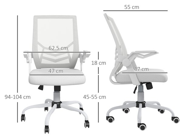 Vinsetto Mesh Office Chair, Computer Desk Chair with Flip-up Armrests, Lumbar Back Support and Swivel Wheels, Cat Scratch Resistant, White Aosom UK