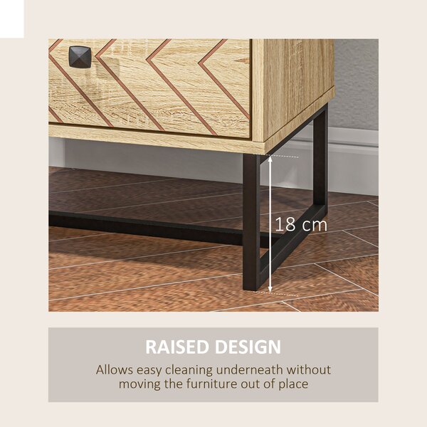 HOMCOM Unique Bedside Cabinet, Two-Drawer Nightstand, Zig Zag Design, Black Metal Handles, Melamine Finish