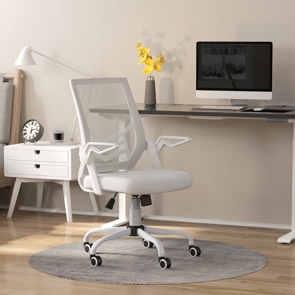 Vinsetto Mesh Office Chair, Computer Desk Chair with Flip-up Armrests, Lumbar Back Support and Swivel Wheels, Cat Scratch Resistant, White Aosom UK