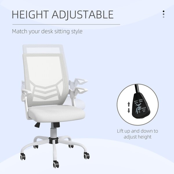 Vinsetto Mesh Office Chair, Computer Desk Chair with Flip-up Armrests, Lumbar Back Support and Swivel Wheels, Cat Scratch Resistant, White Aosom UK