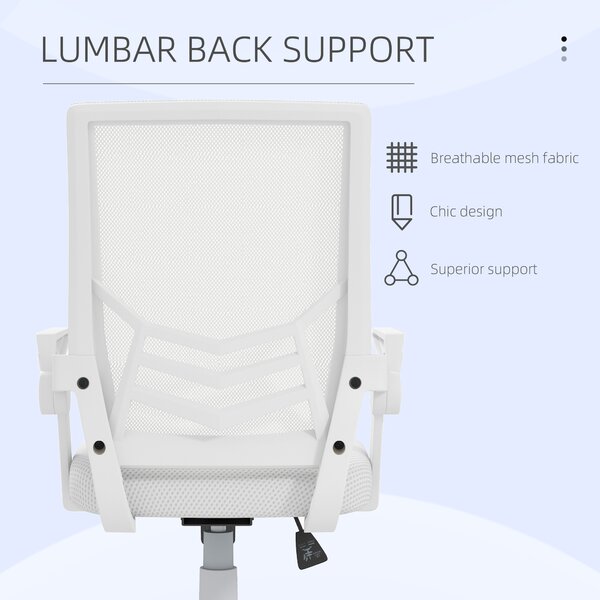 Vinsetto Mesh Office Chair, Computer Desk Chair with Flip-up Armrests, Lumbar Back Support and Swivel Wheels, Cat Scratch Resistant, White Aosom UK