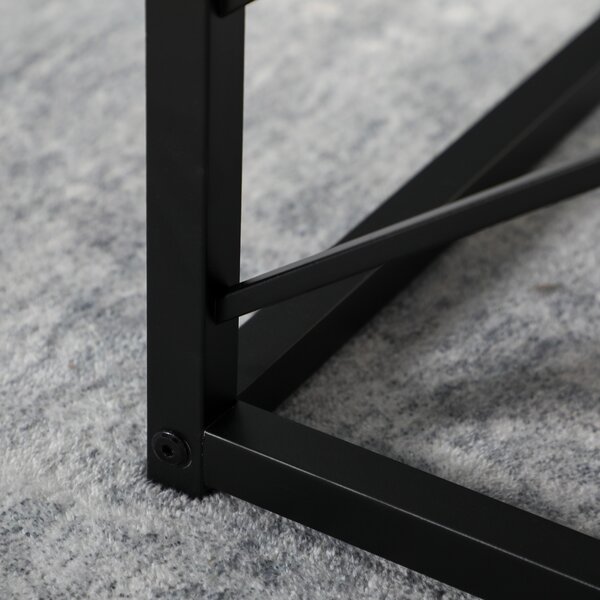 HOMCOM Set of 3 Nest of Tables, Square Side Tables with Black Metal Frame, for Living Room, Bedroom and Office, Grey