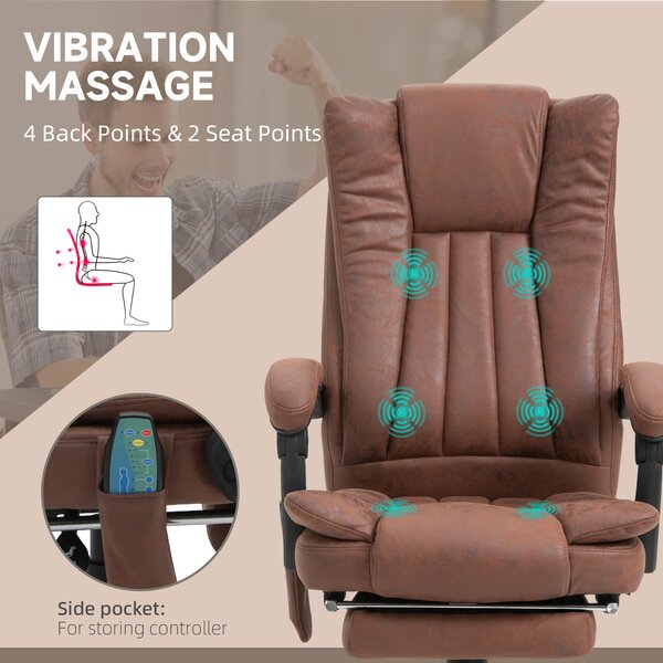 Vinsetto High Back Vibration Massage Office Chair, Heated Reclining Leathaire Fabric Chair w/ Footrest, Cat Scratch Resistant, Brown Aosom UK