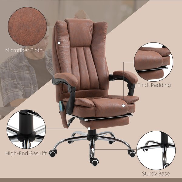 Vinsetto High Back Vibration Massage Office Chair, Heated Reclining Leathaire Fabric Chair w/ Footrest, Cat Scratch Resistant, Brown Aosom UK