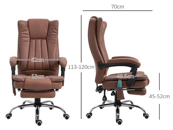 Vinsetto High Back Vibration Massage Office Chair, Heated Reclining Leathaire Fabric Chair w/ Footrest, Cat Scratch Resistant, Brown Aosom UK