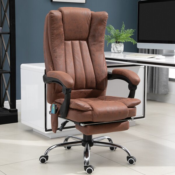 Vinsetto High Back Vibration Massage Office Chair, Heated Reclining Leathaire Fabric Chair w/ Footrest, Cat Scratch Resistant, Brown Aosom UK