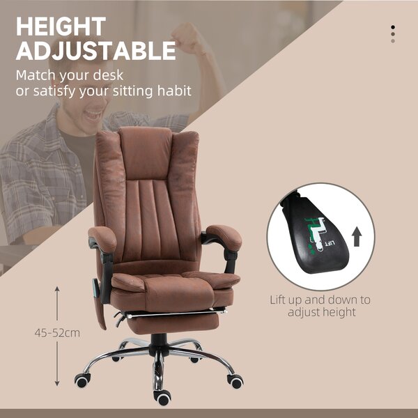 Vinsetto High Back Vibration Massage Office Chair, Heated Reclining Leathaire Fabric Chair w/ Footrest, Cat Scratch Resistant, Brown Aosom UK
