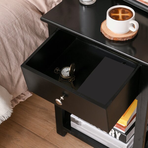 HOMCOM Traditional Accent End Table With 1 Drawer,X Bar Bottom Storage Shelf, for Living Room Bedroom Room 40L x 30W x 55H cm - Black