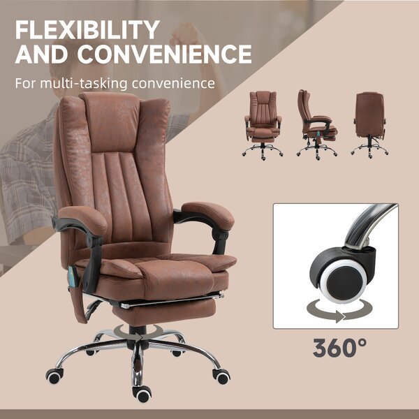 Vinsetto High Back Vibration Massage Office Chair, Heated Reclining Leathaire Fabric Chair w/ Footrest, Cat Scratch Resistant, Brown Aosom UK