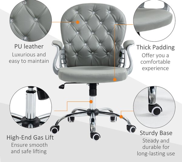 Vinsetto Computer Desk Chair with 360° Swivel, PU Diamante Padded, Base 5 Castor Wheels, Ergonomic Desk Chair for Home Work, Grey Aosom UK