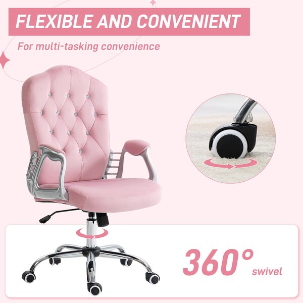 Vinsetto Home Office Chair, Computer Office Chair with 360 Degree Swivel Wheels, Adjustable Height, Tilt Function, Pink Aosom UK