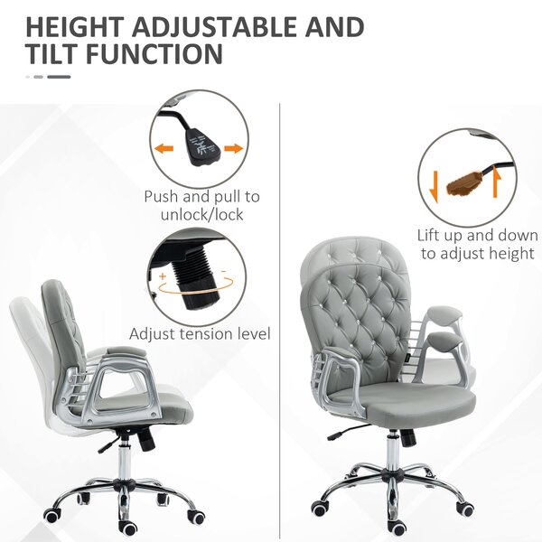 Vinsetto Computer Desk Chair with 360° Swivel, PU Diamante Padded, Base 5 Castor Wheels, Ergonomic Desk Chair for Home Work, Grey Aosom UK