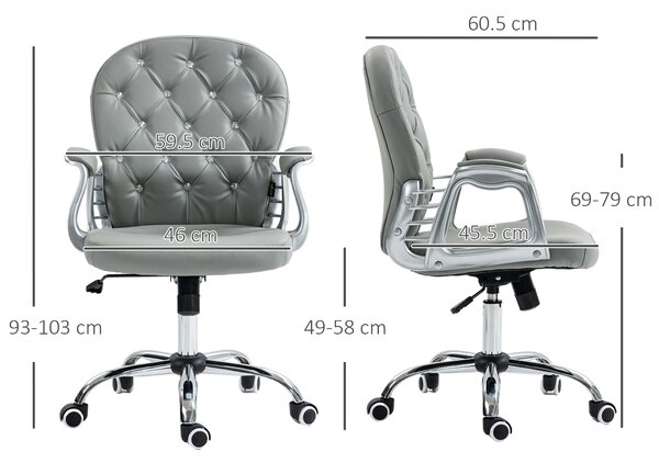 Vinsetto Computer Desk Chair with 360° Swivel, PU Diamante Padded, Base 5 Castor Wheels, Ergonomic Desk Chair for Home Work, Grey Aosom UK