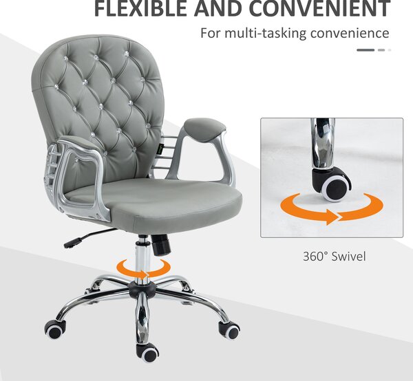 Vinsetto Computer Desk Chair with 360° Swivel, PU Diamante Padded, Base 5 Castor Wheels, Ergonomic Desk Chair for Home Work, Grey Aosom UK