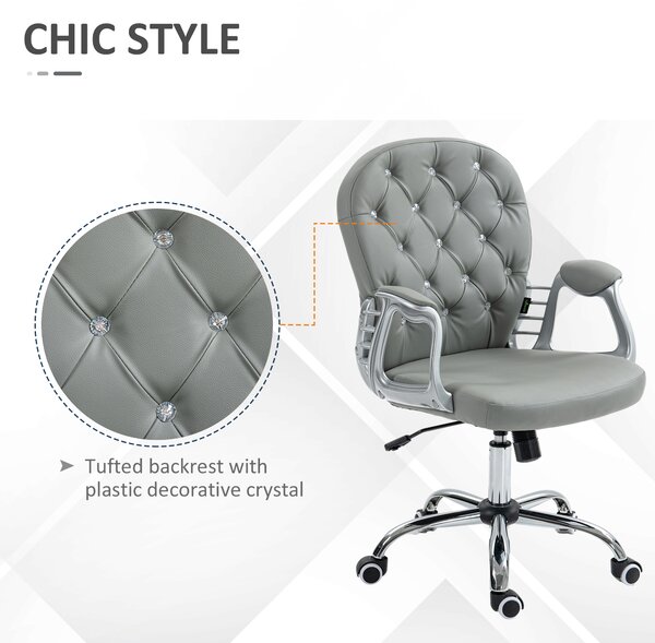 Vinsetto Computer Desk Chair with 360° Swivel, PU Diamante Padded, Base 5 Castor Wheels, Ergonomic Desk Chair for Home Work, Grey Aosom UK