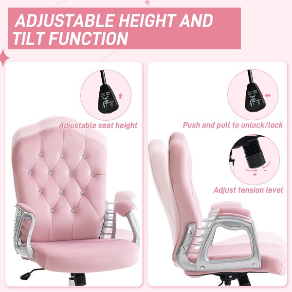 Vinsetto Home Office Chair, Computer Office Chair with 360 Degree Swivel Wheels, Adjustable Height, Tilt Function, Pink Aosom UK