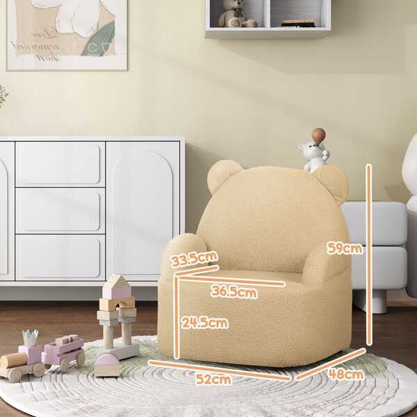 AIYAPLAY Kids Sofa Kids Armchair, Bear Shaped Toddler Chair for Bedroom Playroom Living Room, Aged 18 Months to 3 Years, Khaki Aosom UK