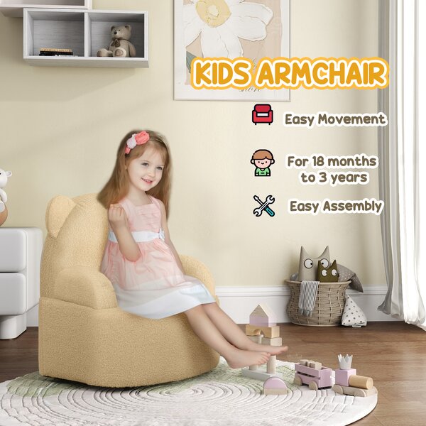 AIYAPLAY Kids Sofa Kids Armchair, Bear Shaped Toddler Chair for Bedroom Playroom Living Room, Aged 18 Months to 3 Years, Khaki Aosom UK