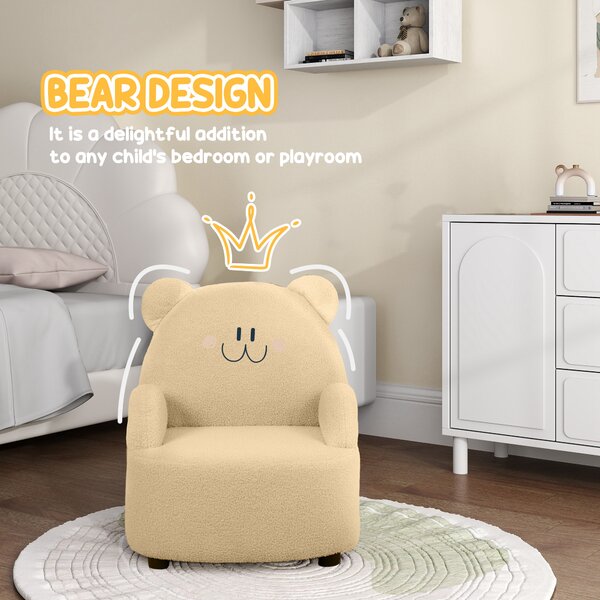 AIYAPLAY Kids Sofa Kids Armchair, Bear Shaped Toddler Chair for Bedroom Playroom Living Room, Aged 18 Months to 3 Years, Khaki Aosom UK