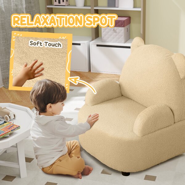 AIYAPLAY Kids Sofa Kids Armchair, Bear Shaped Toddler Chair for Bedroom Playroom Living Room, Aged 18 Months to 3 Years, Khaki Aosom UK